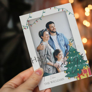 Postal Árbol de Navidad Elegante Foto Felices Fiestas 