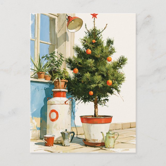 Postal Árbol de Navidad en azotea mediterránea (Anverso)