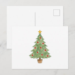 Postal Árbol de Navidad en maceta con adornos rojos 