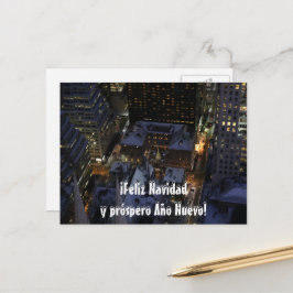 Postal Árbol de Navidad español en Manhattan de noche