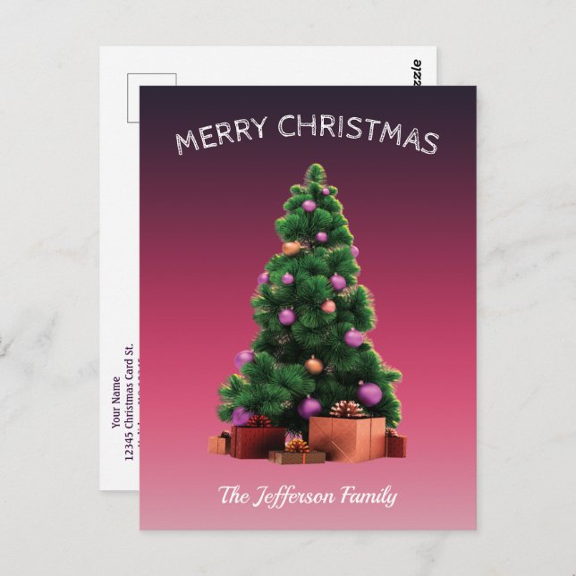 Postal Árbol de Navidad Feliz Año Nuevo Personalización (Anverso / Reverso)