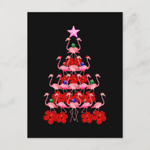 Postal Árbol de Navidad Flamingo Rosa