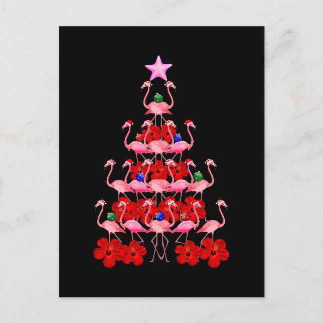 Postal Árbol de Navidad Flamingo Rosa (Anverso)