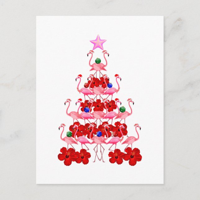 Postal Árbol de Navidad Flamingo Rosa (Anverso)