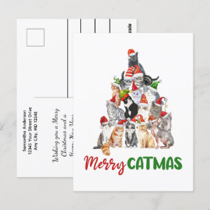 Postal Árbol de Navidad Gato Amante de Gatos Navidad Fies