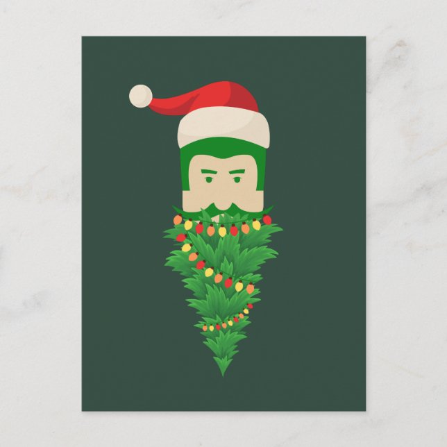 Postal Árbol de Navidad Gracioso Green Beard Santa Hat Ma (Anverso)
