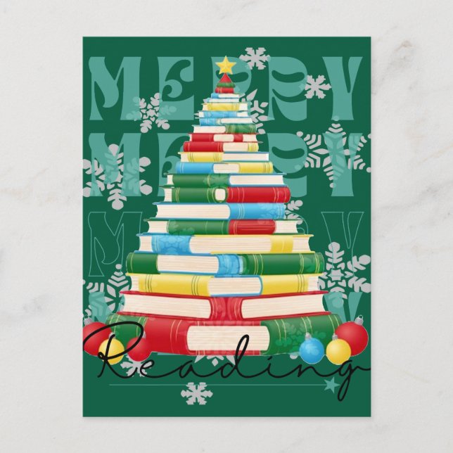 Postal Árbol de Navidad libresco alegre (Anverso)
