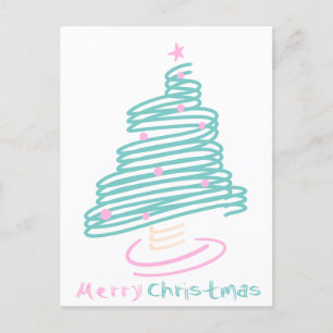 Postal Árbol de Navidad lindo rosa verde en espiral