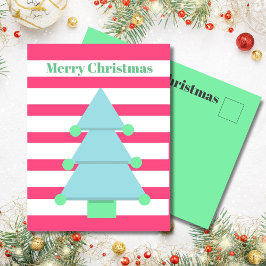 Postal Árbol de Navidad Moderno Stripe Gremio Verde