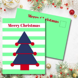 Postal Árbol de Navidad Moderno Stripe Saludo Azul