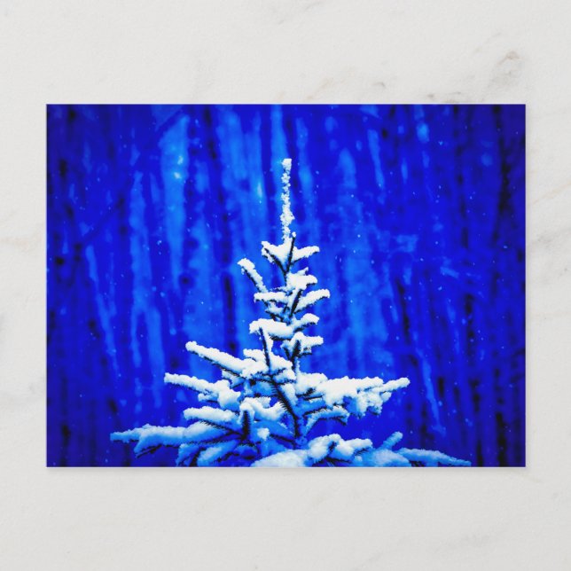 Postal Árbol de Navidad, nieve, noche mágica (Anverso)