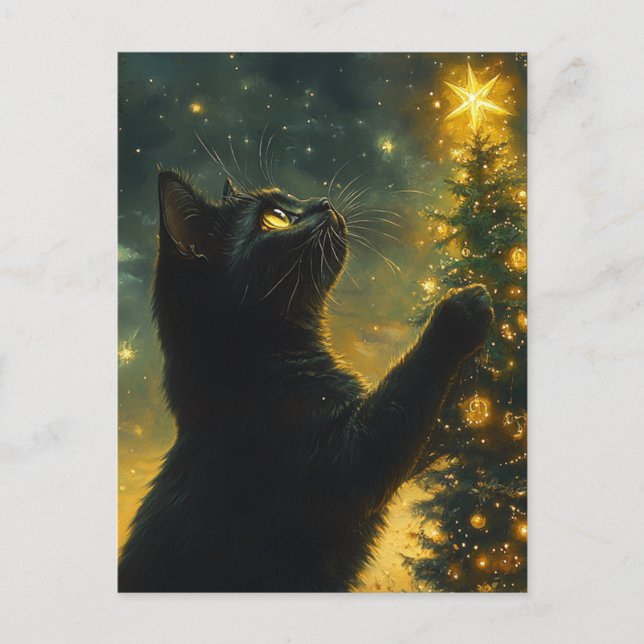 Postal Árbol de navidad para gato negro (Anverso)