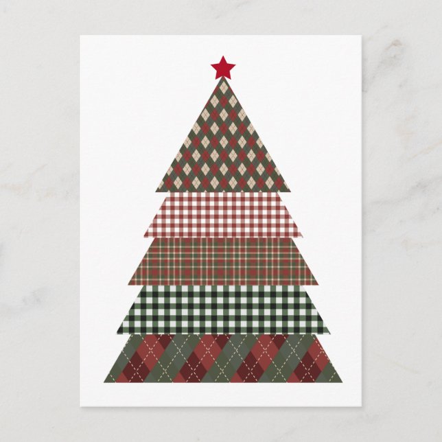 Postal Árbol de Navidad Simple Cuadro Rojo Verde Tradicio (Anverso)
