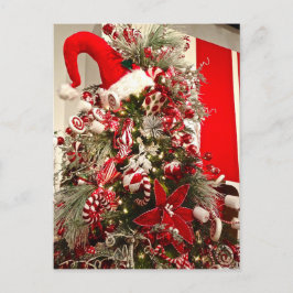 Postal Árbol de Navidad Temático de Canto Blanco y Rojo