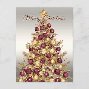 Postal Árbol de Navidad vacaciones Burgundy oro