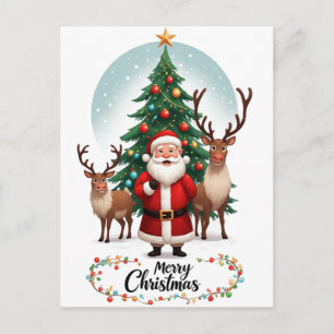 Postal Árbol de Navidad Vacaciones Reno de Santa
