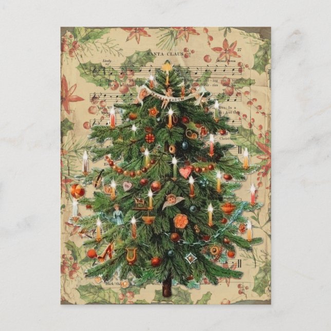 Postal Árbol de Navidad victoriano bellamente decorado (Anverso)