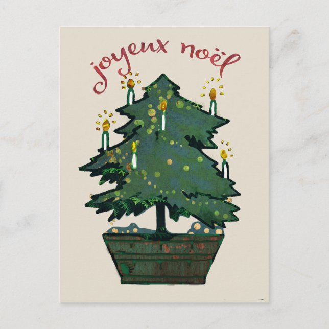 Postal Árbol de Navidad Vintage retrabajado Joyeux Noel (Anverso)