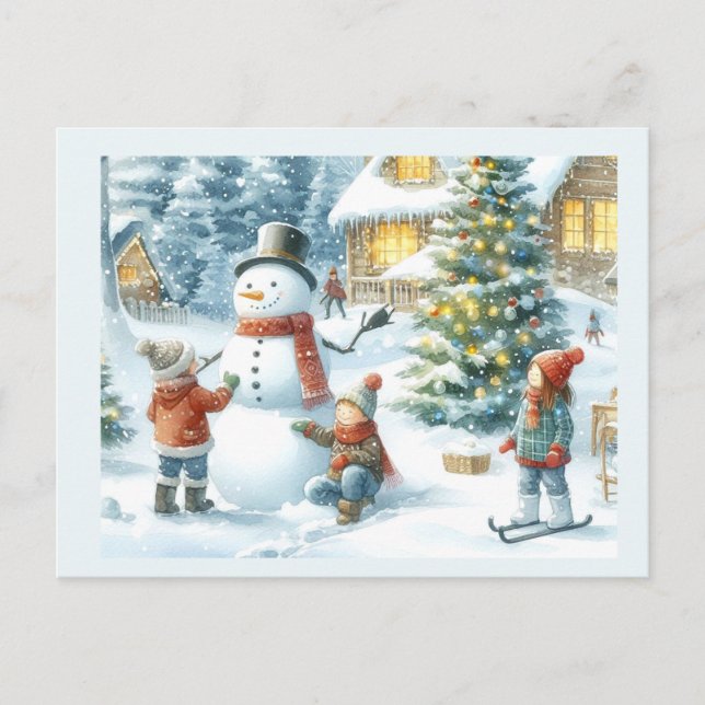 Postal Árbol de Navidad y vacaciones de Snowman (Anverso)