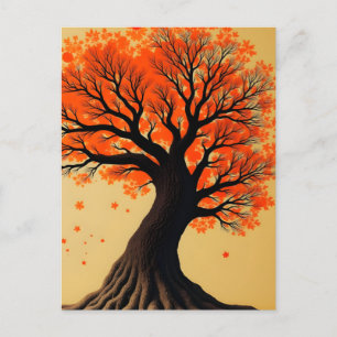 Postal Árbol de otoño Naranja surrealista