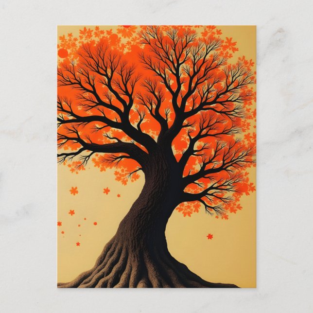 Postal Árbol de otoño Naranja surrealista (Anverso)