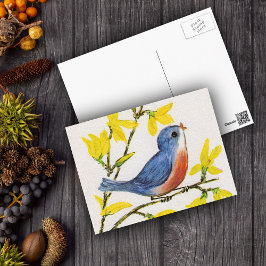 Postal Árbol de pájaros azules canto