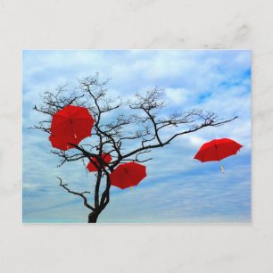 Postal Árbol de paraguas rojo