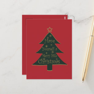 Postal Árbol de pino adornado con Feliz Navidad
