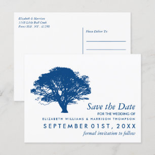 Postal Árbol de roble azul, rústico y minimalista salva l