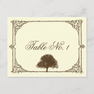 Postal Árbol de roble marrón vintage en número de mesa de