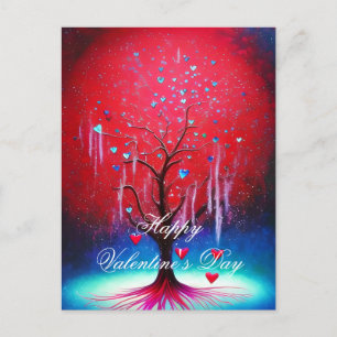 Postal árbol de San Valentín con corazón brillante