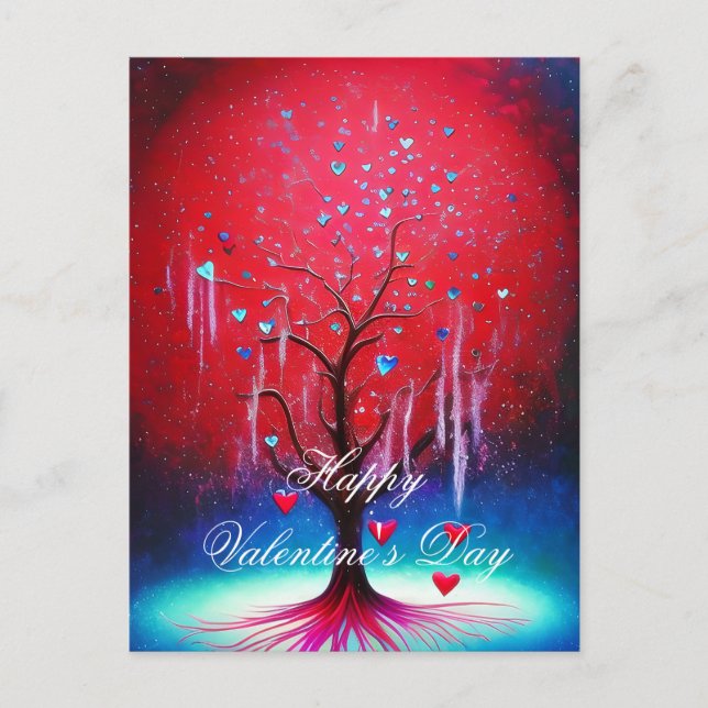 Postal árbol de San Valentín con corazón brillante (Anverso)