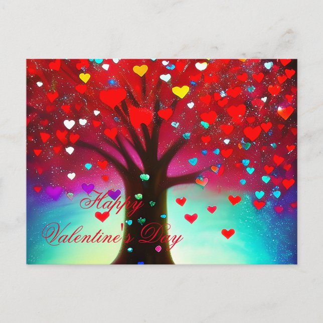 Postal Árbol de San Valentín con corazón lindo (Anverso)