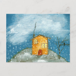 Postal Arbol de tormenta de nieve de casa caprichosa Pint