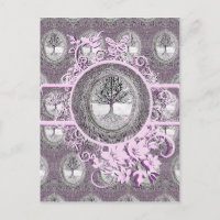 Árbol de vida en blanco y negro con flores