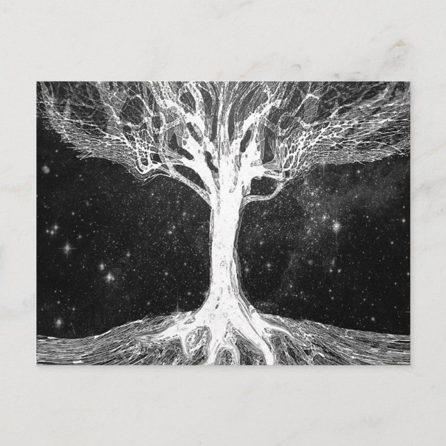 Postal Árbol de vida estrellado de noche (Anverso)