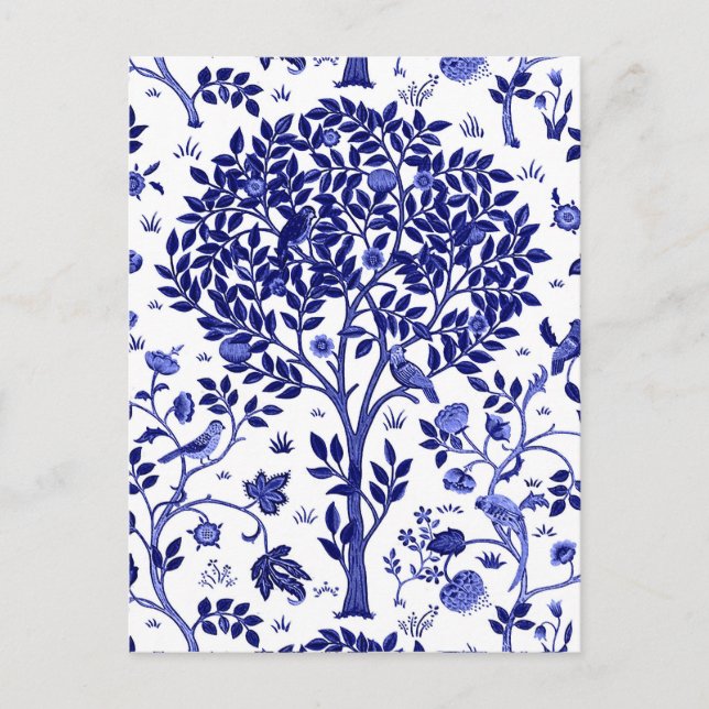 Postal Árbol de vida William Morris, azul cobalto y blanc (Anverso)