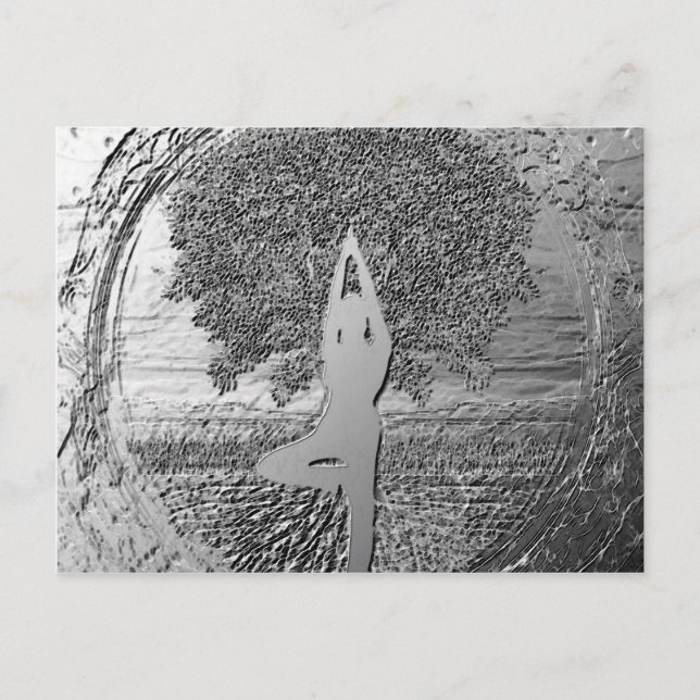 Postal Árbol de yoga de la vida en cromo (Anverso)