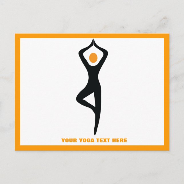 Postal Árbol de yoga pose negro, personalizado naranja (Anverso)