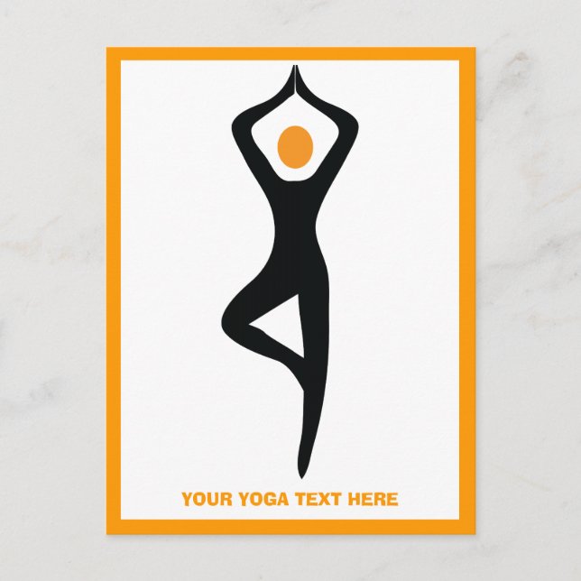 Postal Árbol de yoga pose negro, personalizado naranja (Anverso)