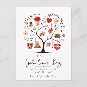Postal Árbol del corazón en acuarela Galentine 