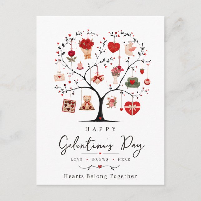 Postal Árbol del corazón en acuarela Galentine  (Anverso)