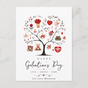 Postal Árbol del corazón en acuarela Galentine 