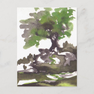 Postal Árbol en acuarela de verano