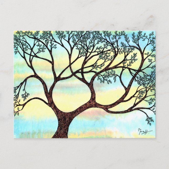 Postal Árbol en el Vellum con fondo acuarela (Anverso)