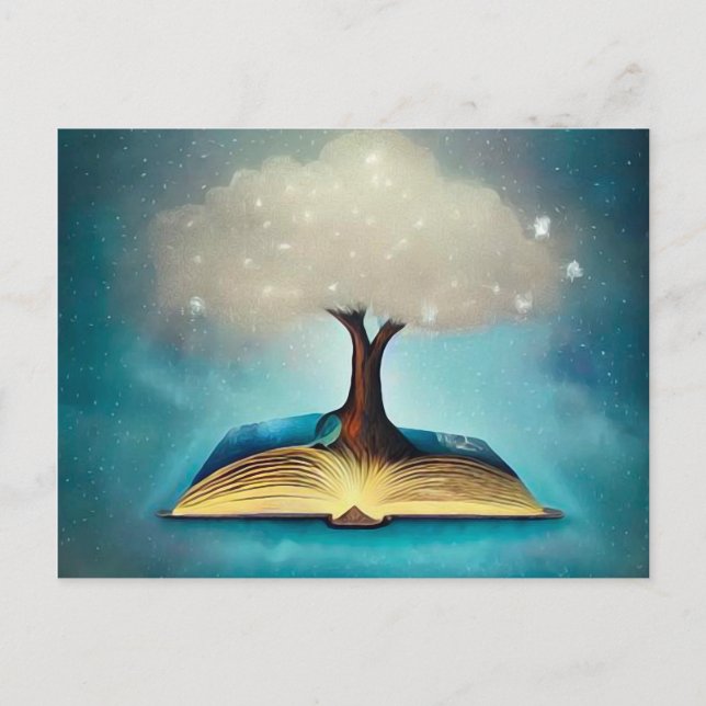 Postal Árbol en la nube y libro abierto (Anverso)