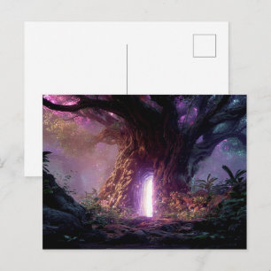 Postal Árbol Encantado Surrealista Con Portal Brillante