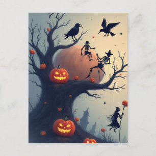 Postal Árbol espeluznante de Halloween