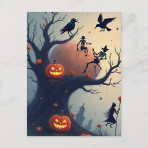 Postal Árbol espeluznante de Halloween