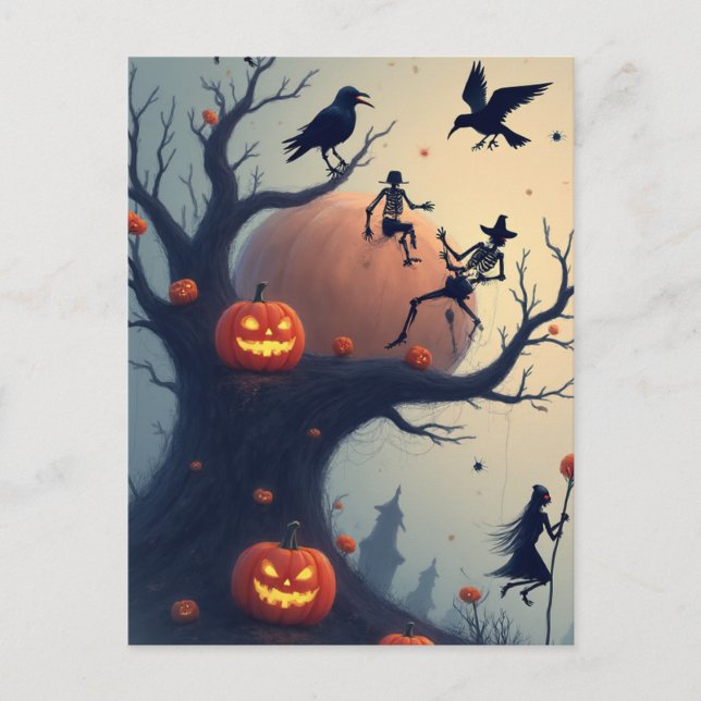 Postal Árbol espeluznante de Halloween (Anverso)